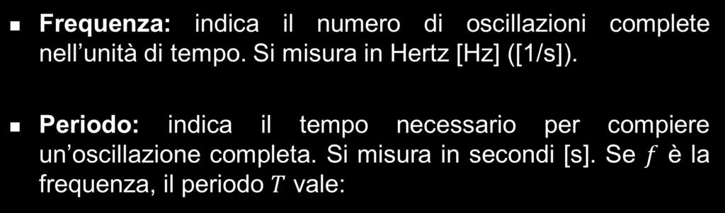 Grandezze fisiche - Onda periodica Ampiezza: serve a descrivere il range