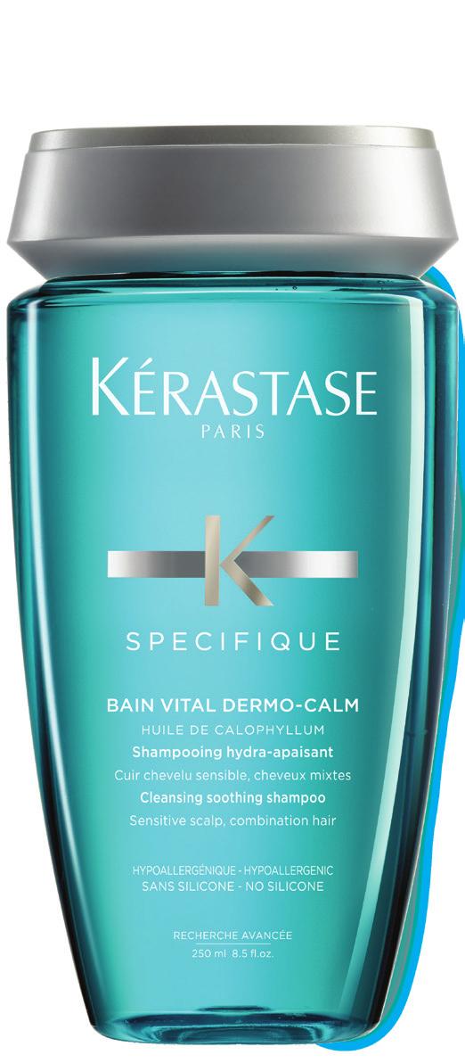 01 DETERGERE 02 TRATTARE BAIN VITAL DERMO-CALM BAIN RICHE DERMO-CALM MASQUE HYDRA-APAISANT FIALE DERMOLENITIVE Deterge, idrata e lenisce il cuoio capelluto riducendo le sensazioni di prurito.