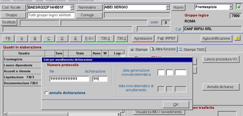 Come procedere: cliccare sul Pulsante Altre funzioni e a seguire cliccare su Annulla dichiaraz.