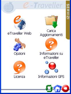 4. SERVIZI Selezionando Servizi nella pagina principale il turista ha 6 opzioni: etraveller Web, con la quale, in presenza di un collegamento ad Internet (via Wi-Fi, GPRS, ecc) il turista può