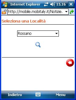 Selezionata una località, verranno mostrati le notizie, ognuna delle quali è un link alla pagina di