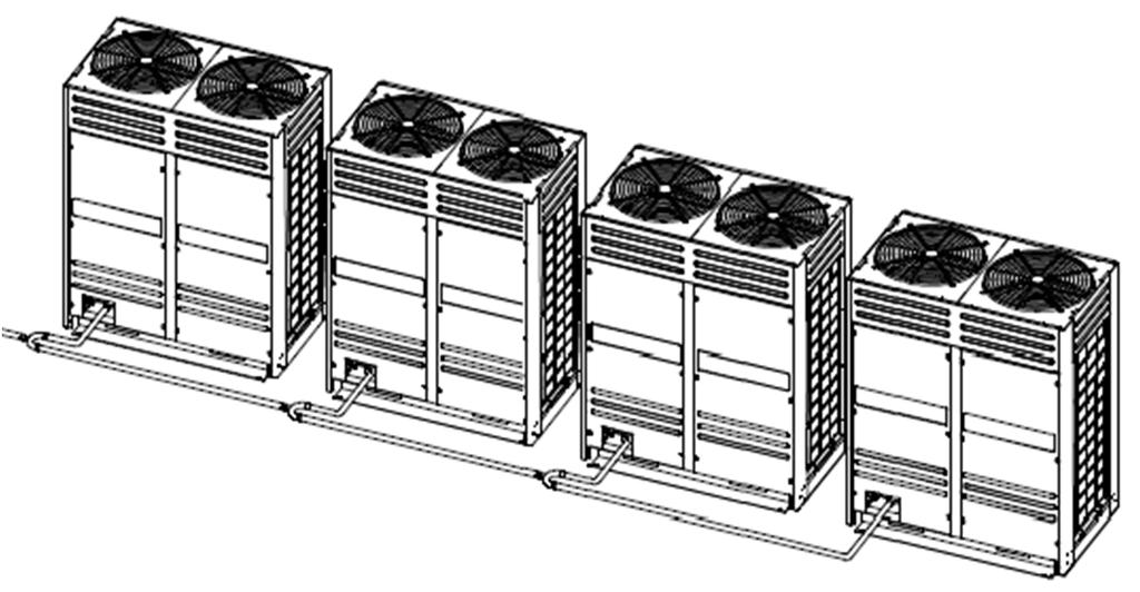 Installazione delle tubazioni frigorifere Tra le unità esterne le tubazioni devono essere montare in posizione orizzontale,