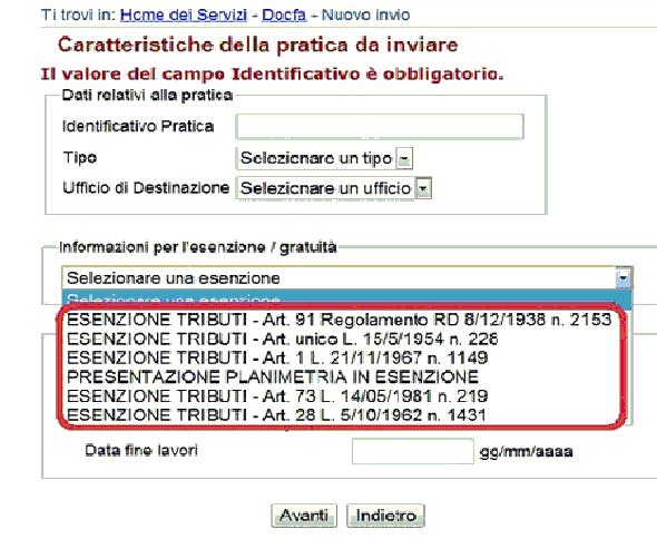 h) Esenzioni Esenzioni dai tributi Alcune fattispecie di denunce sono esenti dal pagamento dei tributi ed ogni volta che ne ricorrano le condizioni è necessario che il professionista ne faccia