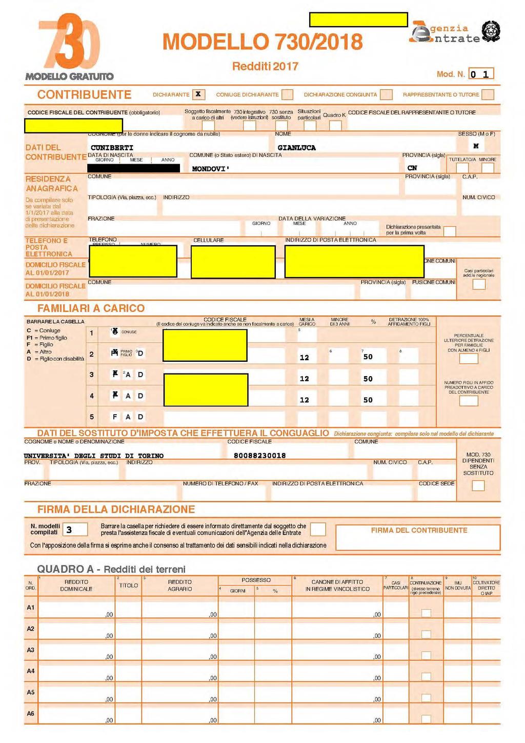 ...... G gezia MODELLO 7008.. trate Redditi 07 MODEU.O GRATURO Mod. N.