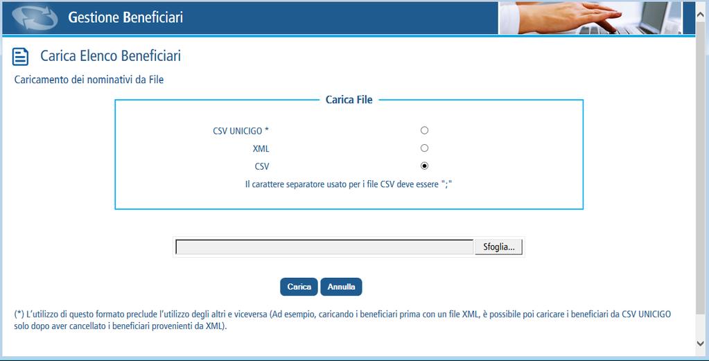 Cosa accade inserendo il CSV UNICIGO in luogo del CSV con la lista beneficiari CIG?