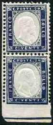 .. 50,00 80 ** Vitt. Emanuele II Cent. 20 n. 2l coppia verticale a. di f.