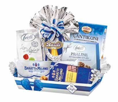 Milano 75 gr Vassoio di canestrelli Baratti Milano 135 gr Confezione di gelatine alla frutta Feletti 80 gr Praline di cioccolato al latte ripiene di crema nocciola e cereali in astuccio Feletti 90 gr