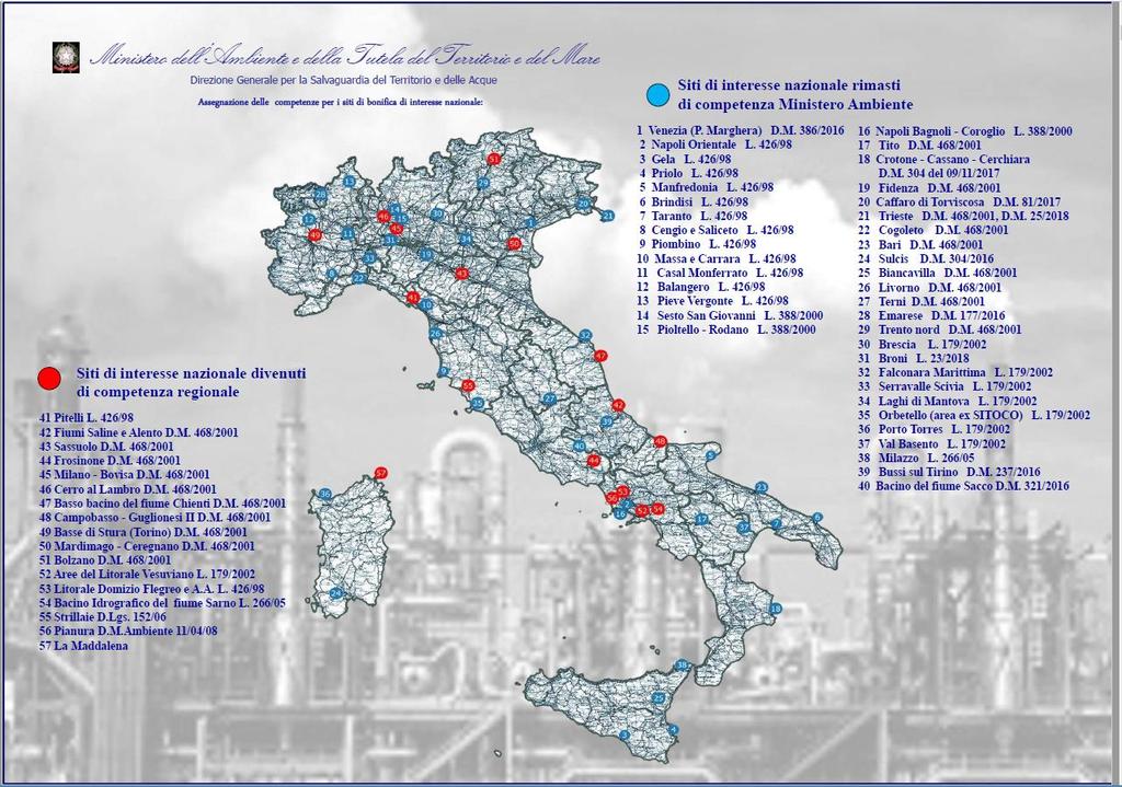 Lo stato delle procedure di bonifica 41 * Fonte dati: Ministero dell Ambiente http://www.bonifiche.minambiente.