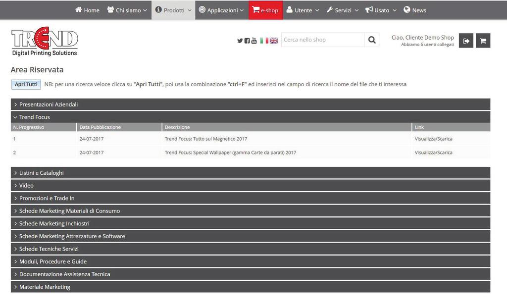 DOVE TROVO LE VARIE GUIDE E DOCUMENTI? - Percorso da menu: Utente > Area Riservata - Link: www.trendsrl.