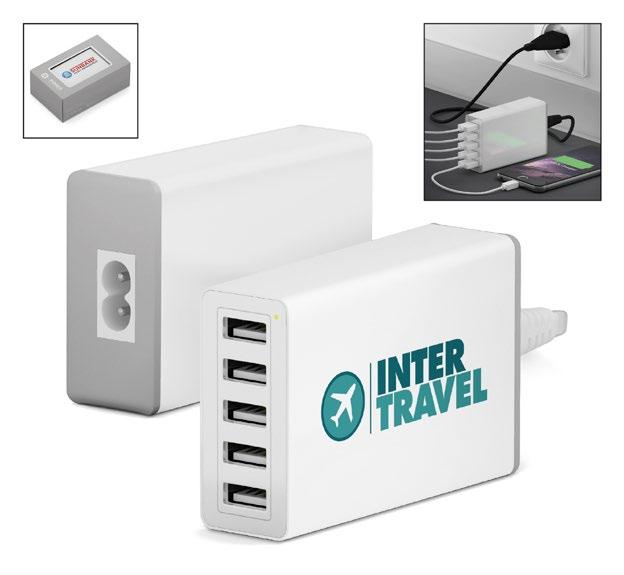 Energia portatile MULTIPRESA USB INTELLIGENTE XXL Da oggi potrai ricaricare più dispositivi grazie alla multipresa USB Ricarica fino a 5 dispositivi simultaneamente Compatibile con tutti i tipi di