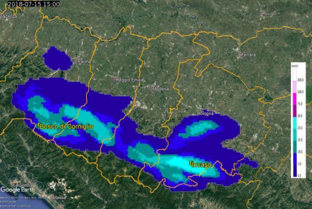 Santa Sofia FC 15/07/2018 17:00 26,6 Lama Bagno Di Romagna FC Figura 23. Cumulate orarie, stimate dal composito radar, del 15/07/2018 alle 14:00 UTC (a sinistra) ed alle 15:00 UTC (a destra).