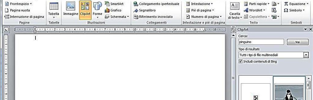 Inserisci immagini Clicca su Immagine per inserire un immagine nel tuo computer oppure Clip Art per inserire un immagine trovata da word on line Cerca l immagine nella sua cartella nel