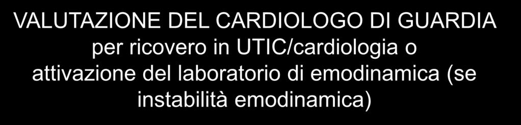 PZ CON CARATTERISTICHE DI ALTO RISCHIO C O D I C E R O S S O DOLORE TORACICO TIPICO (Persistente/non persistente) + Sottoslivellamento del tratto ST Onde T negative di nuovo riscontro