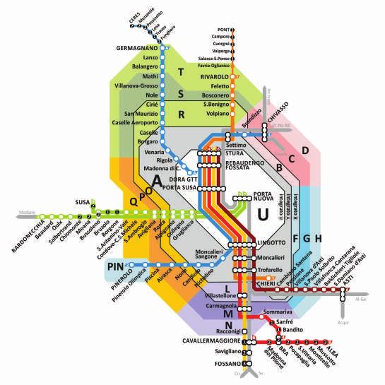 Fasce di percorrenza in minuti a partire da: Porta Nuova, Porta Susa e Dora Zone tariffarie FORMULA per gli abbonamenti e i