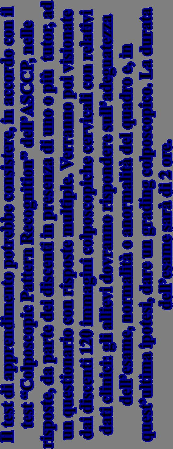 Proposte di GR Montanari e P Cattani Il test di apprendimento potrebbe consistere, in accordo con il test Colposcopic Pattern Recognition dell ASCCP, nelle risposte, da parte dei