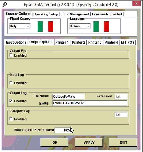 Ovviamente il percorso C:\VULCANO\Epson è a titolo esemplificativo; nel caso vi siano installazioni non standard (ad esempio usando cartelle di lavoro del tipo C:\VULC1 o simili) va modificato di