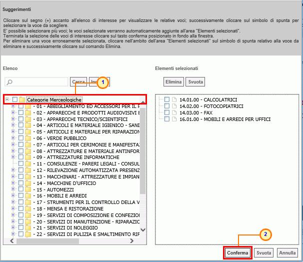 Apparirà così una scheda con tutte le categorie merceologiche previste nell Albo Fornitori in cui sarà possibile selezionare quelle per cui si vuole richiedere l'abilitazione.