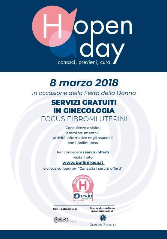 1 marzo 2018 Festa della Donna: prima edizione (H)Open day ginecologia in 200 ospedali con i Bollini Rosa Gio, 01/03/2018-14:54 Onda, in occasione della Festa della Donna che si celebra l 8 marzo,
