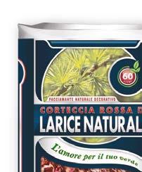 SUBSTRATI PACCIAMANTI SPECIFICI CORTECCIA LARICE 100% CORTECCIA ROSSA DI LARICE Disponibile nella confezione 60L La CORTECCIA DI LARICE MR GREEN, ottenuta da larice, é un prodotto completamente