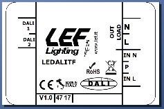 Single channel dimmer output with a phase cut (IGBT). Dimming control through DALI signal. Device for independent mounting. Plastic case. Protection degree IP20.