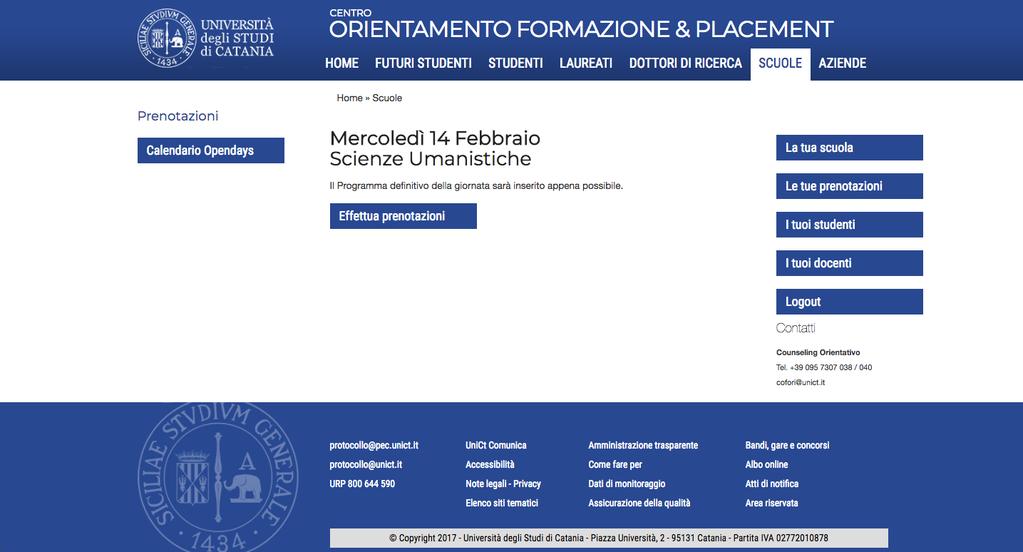 Prenotazioni Cliccando sul pulsante Effettua prenotazioni è possibile procedere all inserimento dei dati di studenti e docenti che devono