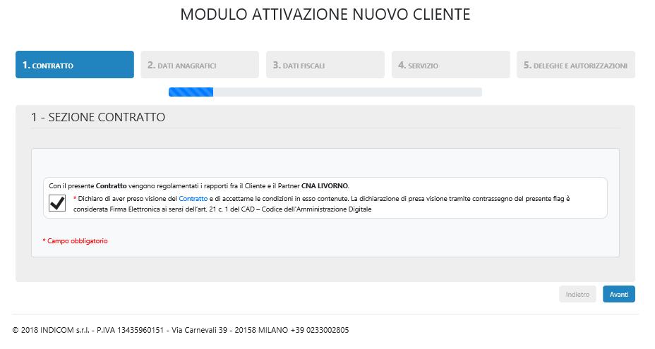 5. Sezione Contratto Partner/Cliente In questa sezione è mostrato come l utente possa sottomettere il contratto specifico che regolamenta il servizio tra un Cliente e un Partner.