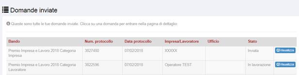 Stati di avanzamento della domanda È possibile monitorare lo stato d avanzamento delle proprie domande compilate/inviate nella sezione Domande inviate, nella pagina personale di EasyBando.