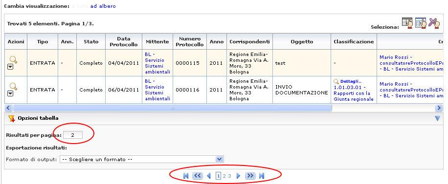 AVVERTENZA: maggiore è il numero di Protocolli visualizzabili in una sola pagina, più lento sarà logicamente il sistema nel