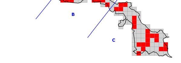 Suddivisione delle stazioni ripetute (in rosso) in tre zone. Tabella 2.5.
