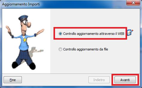 Selezionare la prima opzione Controllo aggiornamento attraverso il WEB e cliccare il bottone Avanti in basso a destra.