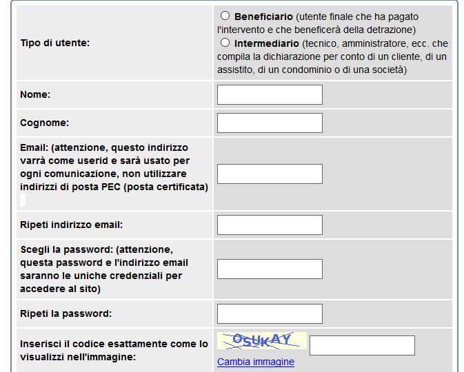 FASE 1. Registrazione degli utenti Gli utenti già registrati sul portale per la trasmissione dei dati per gli interventi di riqualificazione energetica ai sensi della L.