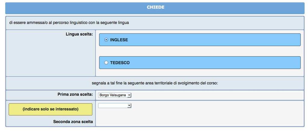 preferenza per lo svolgimento del corso (non vincolante).