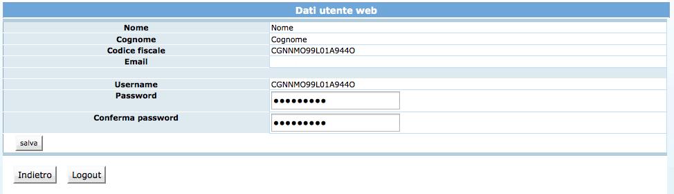 Cliccando il link, si aprirà la schermata nella quale scegliere la password che sarà da confermare (ripetendola) nel campo successivo Conferma password.