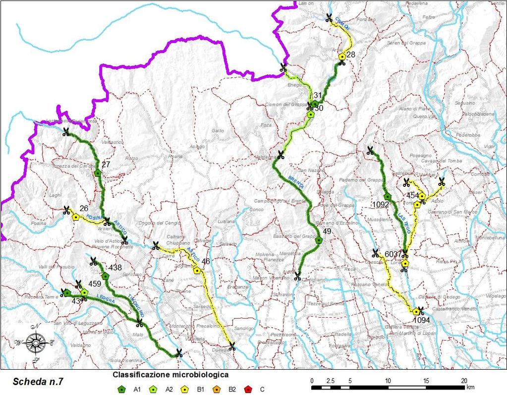 Scheda n.7 Bacino del fiume Brenta territorio montano n.camp. biennio 2015-2016 media concentrazione cond.elet.