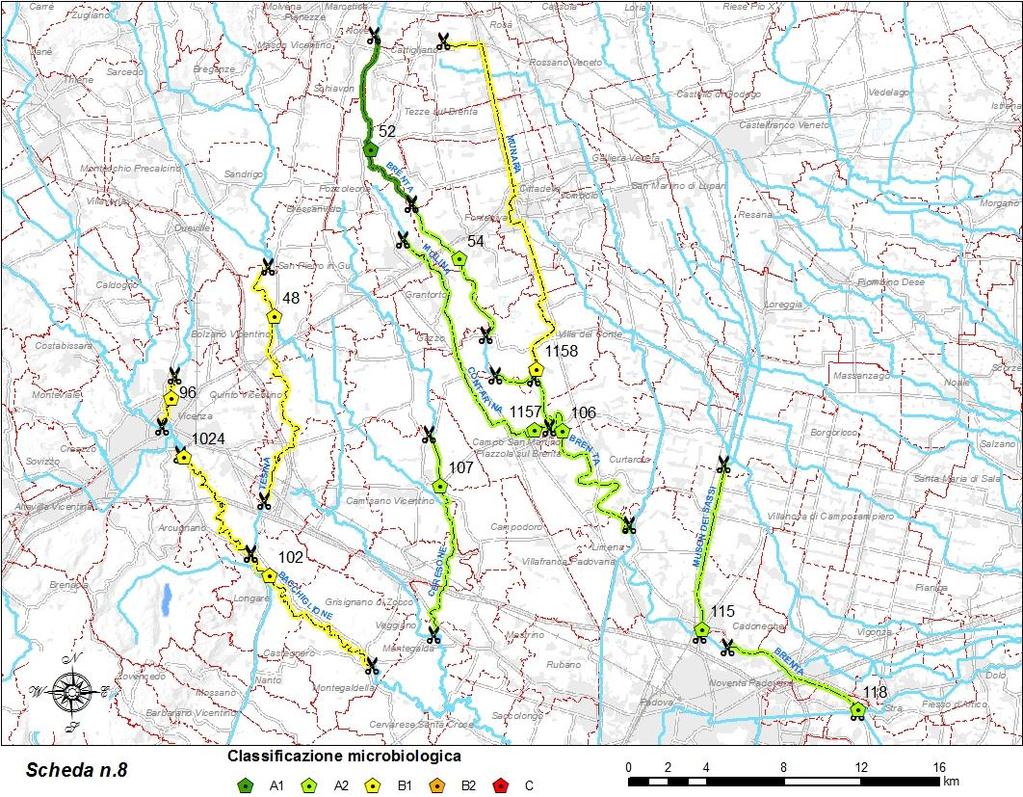 Scheda n.8 - Bacini dei fiumi Brenta e Bacchiglione alta pianura n.camp. biennio 2015-2016 media concentrazione cond.elet.