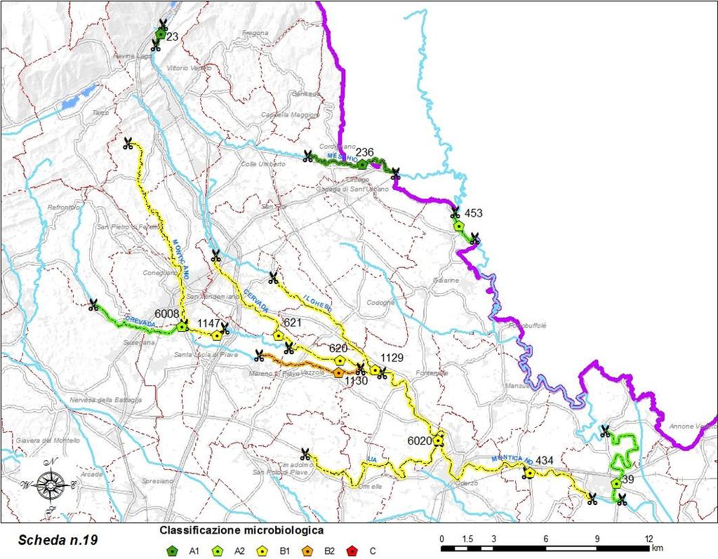 Scheda n.19 - Bacino del fiume Livenza territorio centro settentrionale n.camp. biennio 2015-2016 media concentrazione cond.elet.