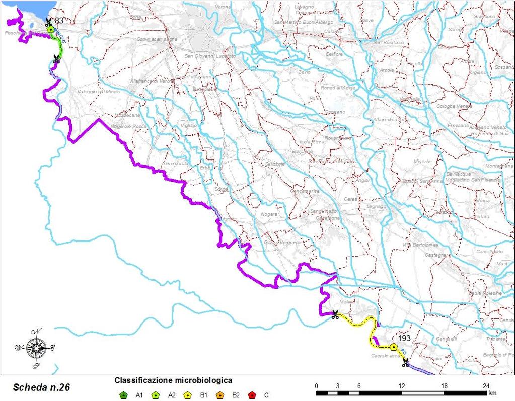 Scheda n.26 Bacino del fiume Po territorio occidentale Veneto n.camp. biennio 2015-2016 media concentrazione cond.elet.