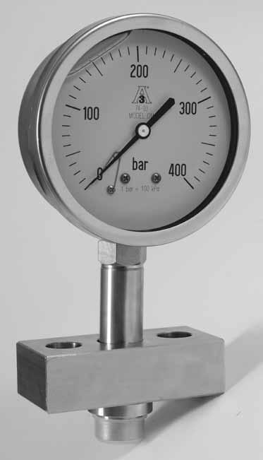 MANOMETRI PER OMOGENEIZZATORI Homogenizer pressure gauges Manometro tutto inox, dn 100 mm Cassa in inox, lucidata elettrochimicamente Attacco al processo in AISI316L Liquido di riempimento del