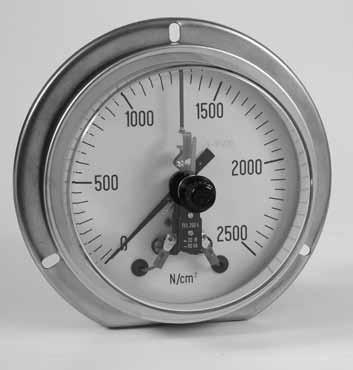 Pressure gauge with electrical contacts, case ds 100, bourdon tube and process connection in copper alloy, movement in stainless steel. Dry, bottom connection 1/2 bsp m.