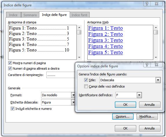 predefiniti. - Nella casella Carattere di riempimento modificare eventualmente le opzioni relative ai numeri di pagina e al carattere di riempimento.