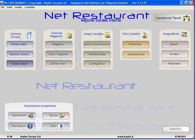 Net-Restaurant & bar) - Apri cassetto; - Minimizza; - Asporto; - Prenotazioni; - Corrispettivi; - Preventivi; - Richieste conto; - Messaggi; - Ristampa; - Sposta ordine; - Opzioni (creazione,modifica