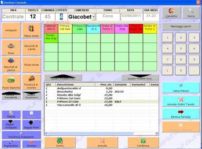 prezzo e quantità; - Facile funzione di ricerca portate; - Controllo cassetto portasoldi; - Scelta coperti e cameriere per statistiche; - Possibilità di decidere di mandare in stampa le portate; -