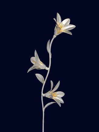 52 Fiori di Melograno stelo lungo con petali colore bianco perlato o ramato lucido, peso gr. 55 c.a., h. 43 cm.