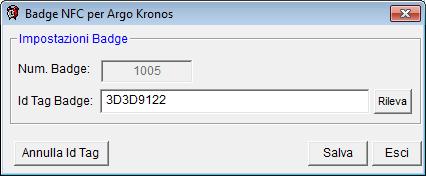 Nella casella riservata a ID Tag Badge, comparirà il codice ID TAG oppure l IMEI del cellulare. Per confermarlo in memoria basterà premere sul pulsante.