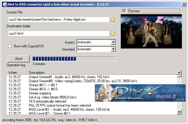 il programma individuerà i flussi audio -video del file o dei files di origine ed automaticamente attribuirà l'idonea codifica per rendere compatibile e perdere il meno possibile in codifica mpeg2,