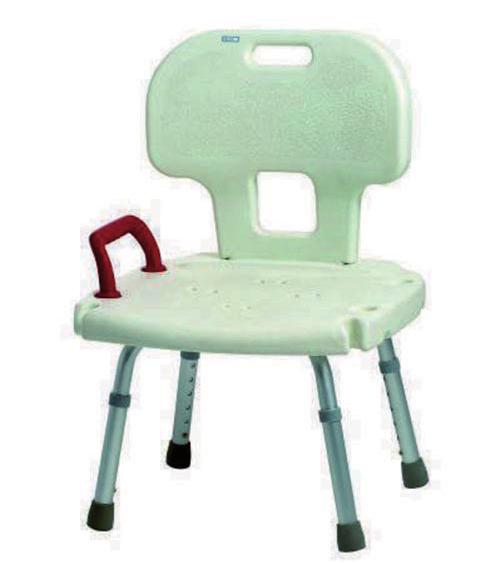 SEDIA DOCCIA CON SCHIENALE CODICE: 15501011 Sedie in alluminio anodizzato con sedile in polietilene e piedini antisdrucciolo.