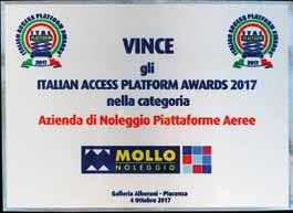n o 1 in italia Mollo Noleggio è stata premiata quale miglior Azienda di Noleggio Piattaforme Aeree dell Anno.