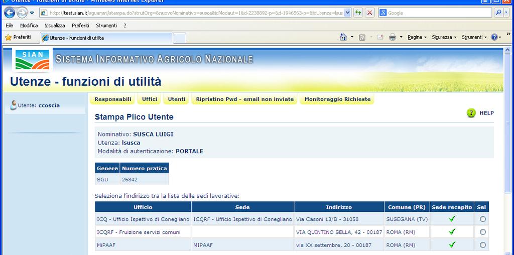 Manuale Pag. 40 di 55 Nella parte superiore della schermata sono presenti i seguenti campi di dettaglio: Nominativo, Utenza, Modalità di autenticazione.