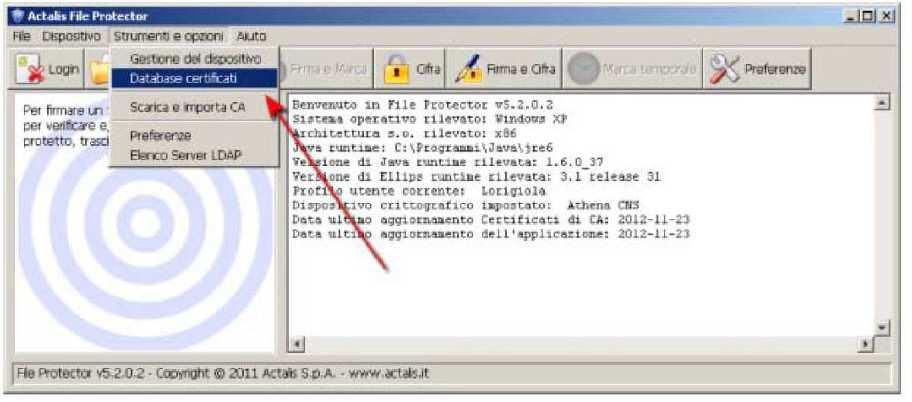 Dalla finestra "Database personale dei certificati" cliccare su Importa