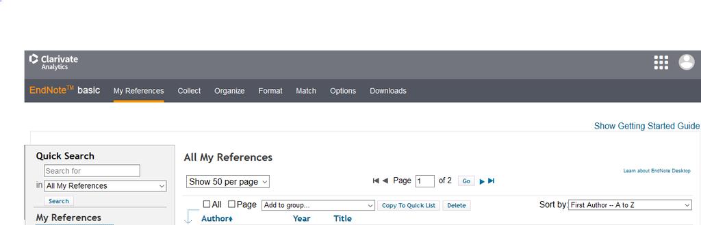 EndNote basic My References All'inizio la pagina My References sarà vuota, tramite Collect si